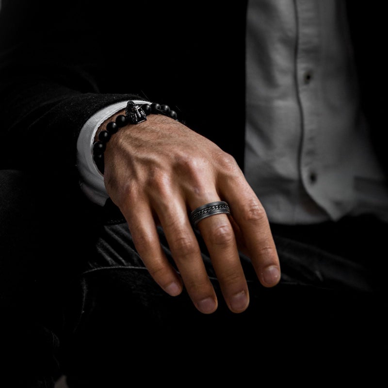 King Will 316L Stainless Steel Fidget Ring for Men Women-8mm Width Black Chain Spinner Ring, Durable Wedding Band with Stress Relief Comfort Fit Fidget Spinner Men's Jewelry Size 10 - Image 4